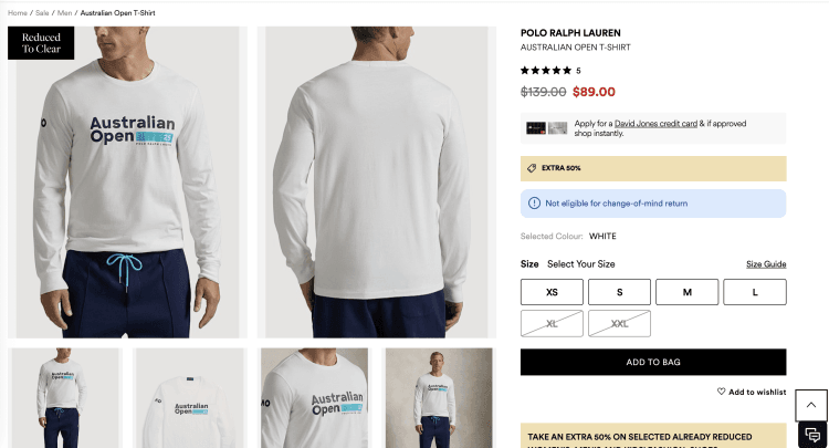 David Jones: POLO RALPH LAUREN Australian Open T-Shirt – Was $139.00, now $89.00